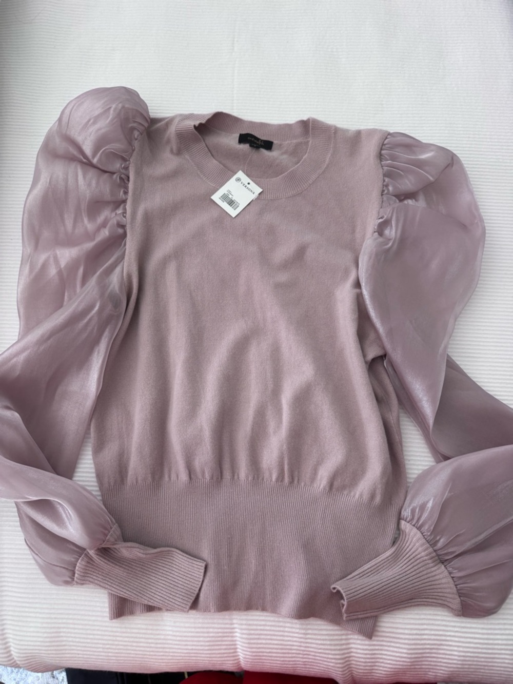 Versona Dusty Lilac Sheer Puff-Sleeve Sweater
